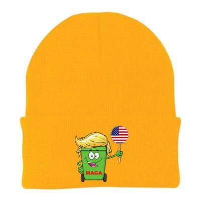 Funny Trump Maga Cartoon Garbage Can American Flag Gift Knit Cap Winter Beanie