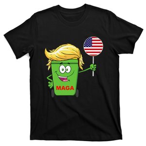 Funny Trump Maga Cartoon Garbage Can American Flag Gift T-Shirt