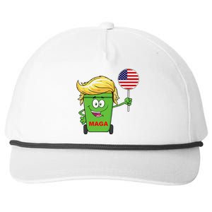 Funny Trump Maga Cartoon Garbage Can American Flag Gift Snapback Five-Panel Rope Hat