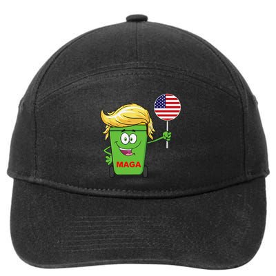 Funny Trump Maga Cartoon Garbage Can American Flag Gift 7-Panel Snapback Hat