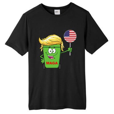 Funny Trump Maga Cartoon Garbage Can American Flag Gift Tall Fusion ChromaSoft Performance T-Shirt