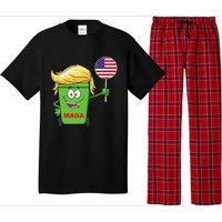 Funny Trump Maga Cartoon Garbage Can American Flag Gift Pajama Set