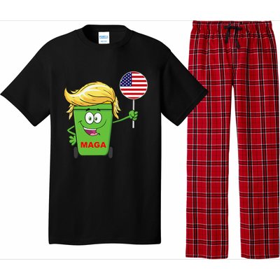 Funny Trump Maga Cartoon Garbage Can American Flag Gift Pajama Set