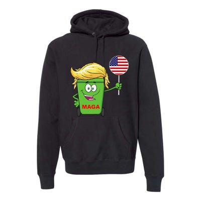 Funny Trump Maga Cartoon Garbage Can American Flag Gift Premium Hoodie