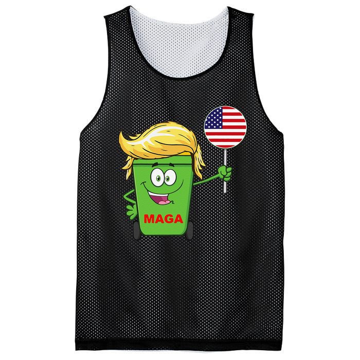 Funny Trump Maga Cartoon Garbage Can American Flag Gift Mesh Reversible Basketball Jersey Tank