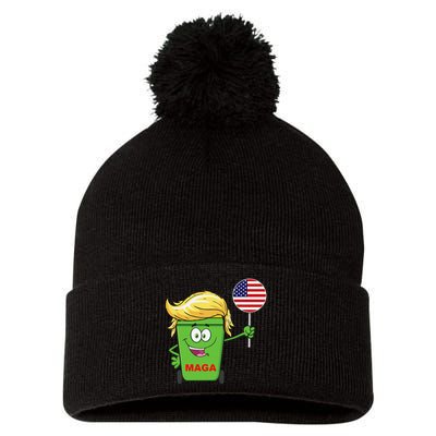 Funny Trump Maga Cartoon Garbage Can American Flag Gift Pom Pom 12in Knit Beanie