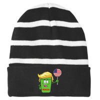 Funny Trump Maga Cartoon Garbage Can American Flag Gift Striped Beanie with Solid Band