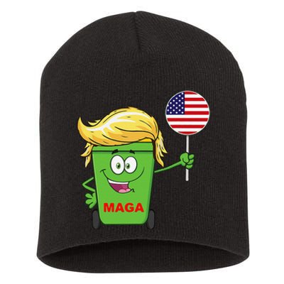 Funny Trump Maga Cartoon Garbage Can American Flag Gift Short Acrylic Beanie