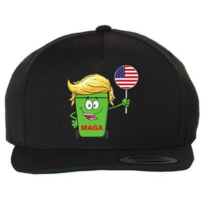 Funny Trump Maga Cartoon Garbage Can American Flag Gift Wool Snapback Cap