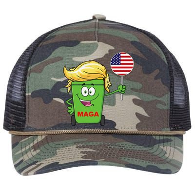 Funny Trump Maga Cartoon Garbage Can American Flag Gift Retro Rope Trucker Hat Cap