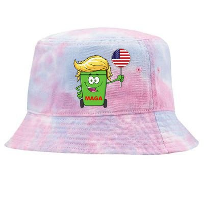 Funny Trump Maga Cartoon Garbage Can American Flag Gift Tie-Dyed Bucket Hat