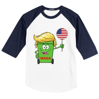 Funny Trump Maga Cartoon Garbage Can American Flag Gift Baseball Sleeve Shirt