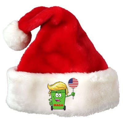 Funny Trump Maga Cartoon Garbage Can American Flag Gift Premium Christmas Santa Hat