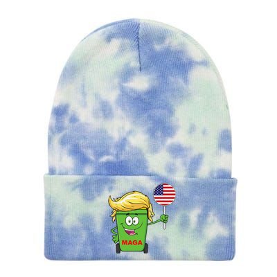 Funny Trump Maga Cartoon Garbage Can American Flag Gift Tie Dye 12in Knit Beanie