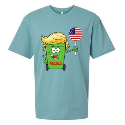 Funny Trump Maga Cartoon Garbage Can American Flag Gift Sueded Cloud Jersey T-Shirt