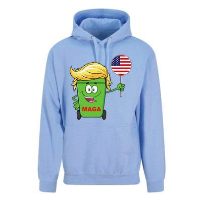 Funny Trump Maga Cartoon Garbage Can American Flag Gift Unisex Surf Hoodie