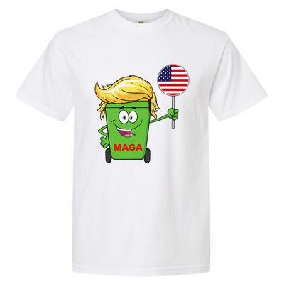 Funny Trump Maga Cartoon Garbage Can American Flag Gift Garment-Dyed Heavyweight T-Shirt