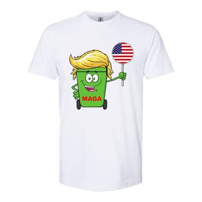 Funny Trump Maga Cartoon Garbage Can American Flag Gift Softstyle CVC T-Shirt