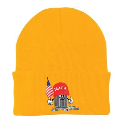 Funny Trump Maga Garbage Can Cartoon Character American Flag Gift Knit Cap Winter Beanie