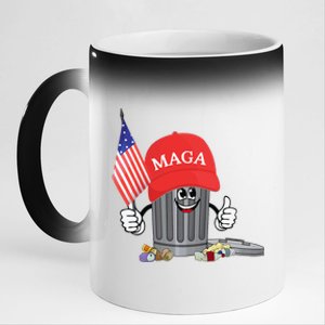 Funny Trump Maga Garbage Can Cartoon Character American Flag Gift 11oz Black Color Changing Mug