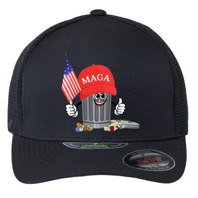 Funny Trump Maga Garbage Can Cartoon Character American Flag Gift Flexfit Unipanel Trucker Cap