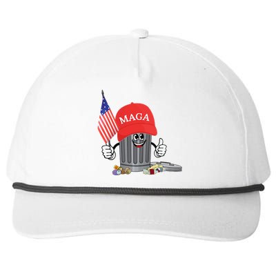 Funny Trump Maga Garbage Can Cartoon Character American Flag Gift Snapback Five-Panel Rope Hat