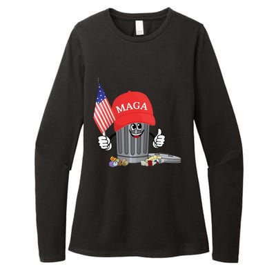 Funny Trump Maga Garbage Can Cartoon Character American Flag Gift Womens CVC Long Sleeve Shirt