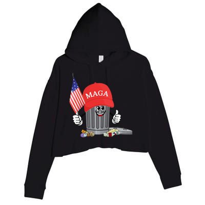 Funny Trump Maga Garbage Can Cartoon Character American Flag Gift Crop Fleece Hoodie