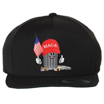 Funny Trump Maga Garbage Can Cartoon Character American Flag Gift Wool Snapback Cap