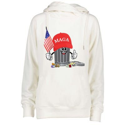 Funny Trump Maga Garbage Can Cartoon Character American Flag Gift Womens Funnel Neck Pullover Hood