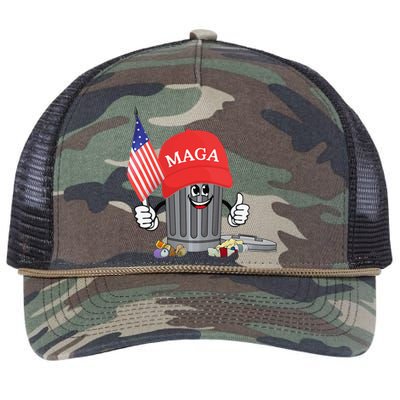 Funny Trump Maga Garbage Can Cartoon Character American Flag Gift Retro Rope Trucker Hat Cap