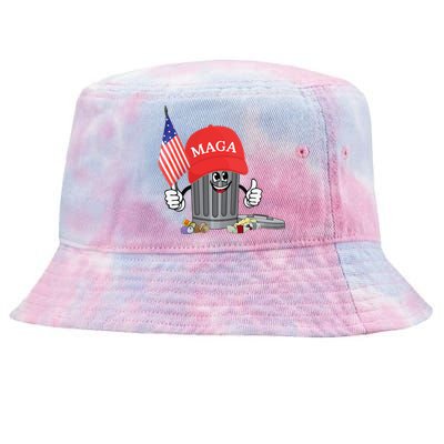 Funny Trump Maga Garbage Can Cartoon Character American Flag Gift Tie-Dyed Bucket Hat