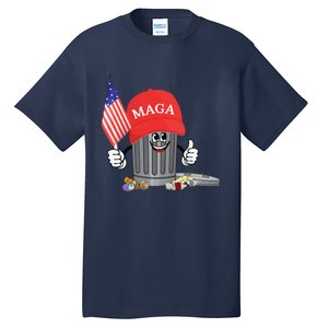 Funny Trump Maga Garbage Can Cartoon Character American Flag Gift Tall T-Shirt