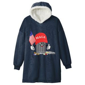 Funny Trump Maga Garbage Can Cartoon Character American Flag Gift Hooded Wearable Blanket