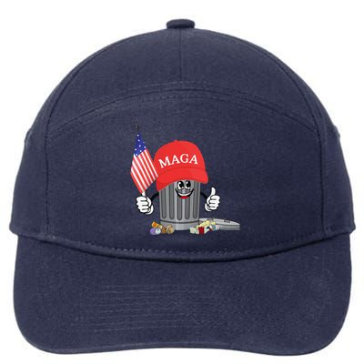 Funny Trump Maga Garbage Can Cartoon Character American Flag Gift 7-Panel Snapback Hat