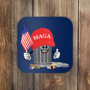 Funny Trump Maga Garbage Can Cartoon Character American Flag Gift Coaster