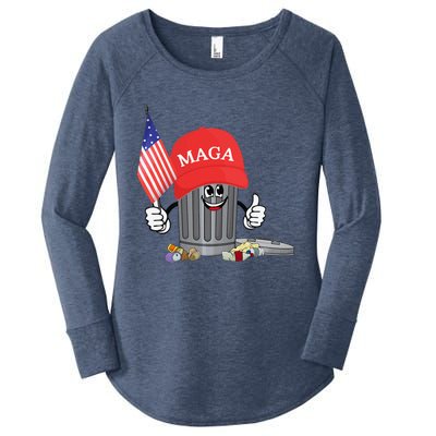 Funny Trump Maga Garbage Can Cartoon Character American Flag Gift Women's Perfect Tri Tunic Long Sleeve Shirt