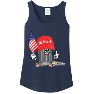 Funny Trump Maga Garbage Can Cartoon Character American Flag Gift Ladies Essential Tank