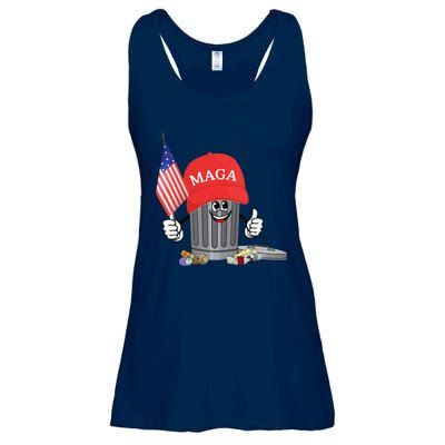 Funny Trump Maga Garbage Can Cartoon Character American Flag Gift Ladies Essential Flowy Tank