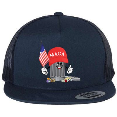 Funny Trump Maga Garbage Can Cartoon Character American Flag Gift Flat Bill Trucker Hat