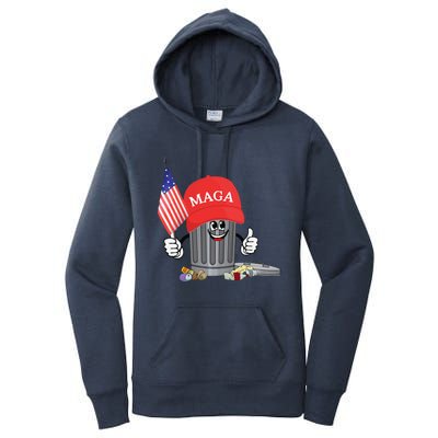 Funny Trump Maga Garbage Can Cartoon Character American Flag Gift Women's Pullover Hoodie