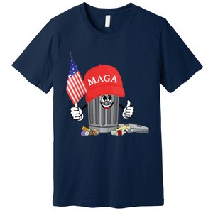 Funny Trump Maga Garbage Can Cartoon Character American Flag Gift Premium T-Shirt