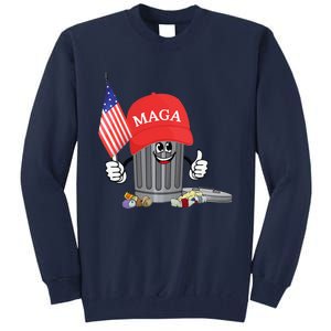 Funny Trump Maga Garbage Can Cartoon Character American Flag Gift Tall Sweatshirt