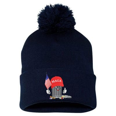 Funny Trump Maga Garbage Can Cartoon Character American Flag Gift Pom Pom 12in Knit Beanie