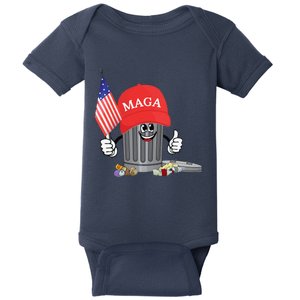 Funny Trump Maga Garbage Can Cartoon Character American Flag Gift Baby Bodysuit