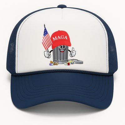 Funny Trump Maga Garbage Can Cartoon Character American Flag Gift Trucker Hat