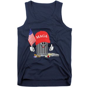 Funny Trump Maga Garbage Can Cartoon Character American Flag Gift Tank Top