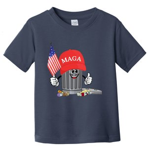 Funny Trump Maga Garbage Can Cartoon Character American Flag Gift Toddler T-Shirt