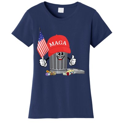 Funny Trump Maga Garbage Can Cartoon Character American Flag Gift Women's T-Shirt