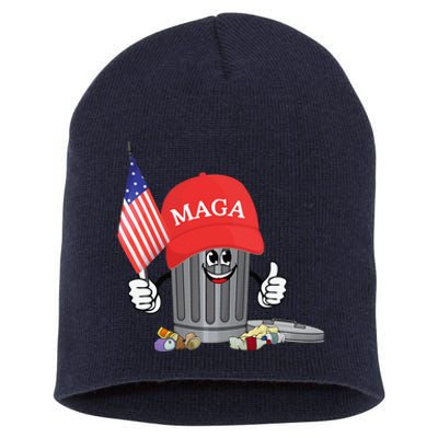 Funny Trump Maga Garbage Can Cartoon Character American Flag Gift Short Acrylic Beanie